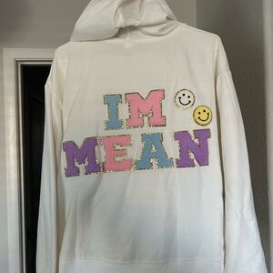 White zip up Hoodie with Colorful 'IM MEAN' Design